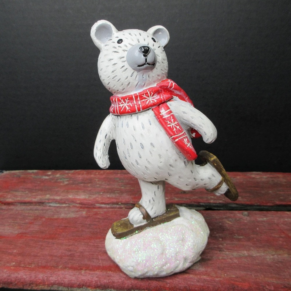 Transpac Polar Bear Ice Skating Figurine Christmas Winter Holiday Decor 4.5" NEW